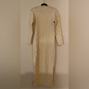 Line & Dot cashmere and wool blend long sleeve knit dress in ivory.